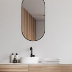 Nomi spiegel met lijst ovaal met LED, dimbaar en spiegelverwarming 50 x 100 cm mat zwart - Spiegels met verlichting | Lapy