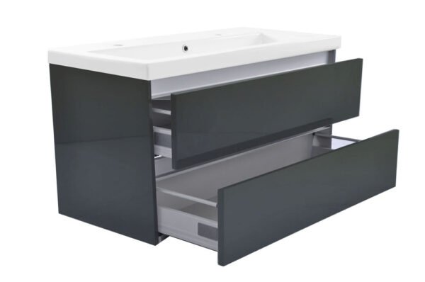 Vision onderkast met 2 laden 100 x 46 cm hoogglans grijs - Wastafelkasten | Lapy