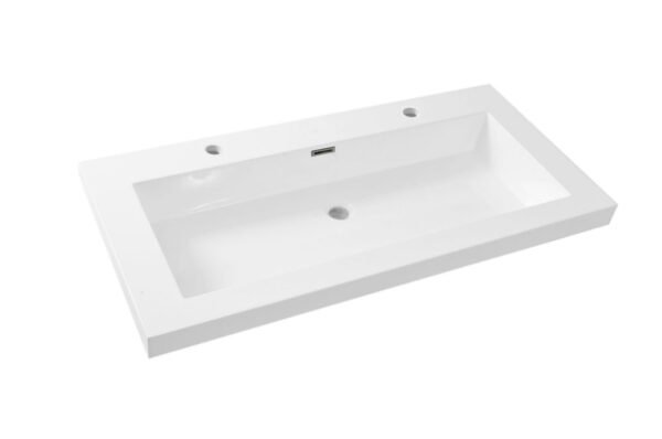 Vision wastafel enkel met 2 kraangaten 100x46x5,5 kunstmarmer glans wit