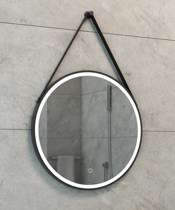 Cinto spiegel rond met band, LED, dimbaar en spiegelverwarming 60 cm mat zwart