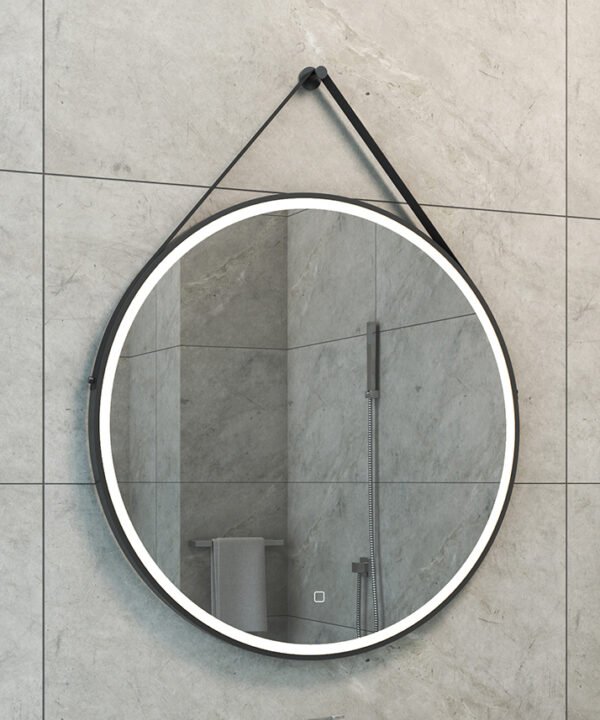 Cinto spiegel rond met band, LED, dimbaar en spiegelverwarming 80 cm mat zwart - Spiegels met verlichting | Lapy