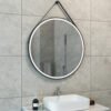 Cinto spiegel rond met band, LED, dimbaar en spiegelverwarming 80 cm mat zwart - Spiegels met verlichting | Lapy