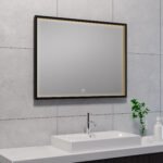 Avi spiegel rechthoek met LED, dimbaar en spiegelverwarming 80 x 60 cm mat zwart - Spiegels met verlichting | Lapy