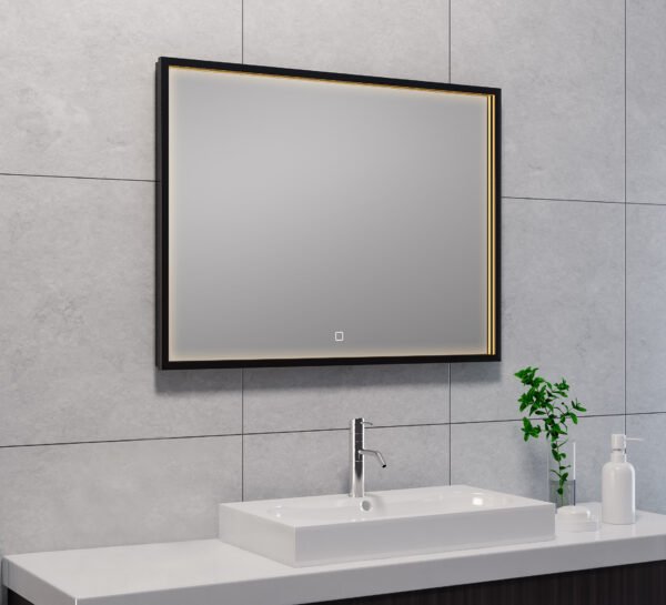 Avi spiegel rechthoek met LED, dimbaar en spiegelverwarming 80 x 60 cm mat zwart - Spiegels met verlichting | Lapy