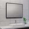 Avi spiegel rechthoek met LED, dimbaar en spiegelverwarming 80 x 60 cm mat zwart - Spiegels met verlichting | Lapy