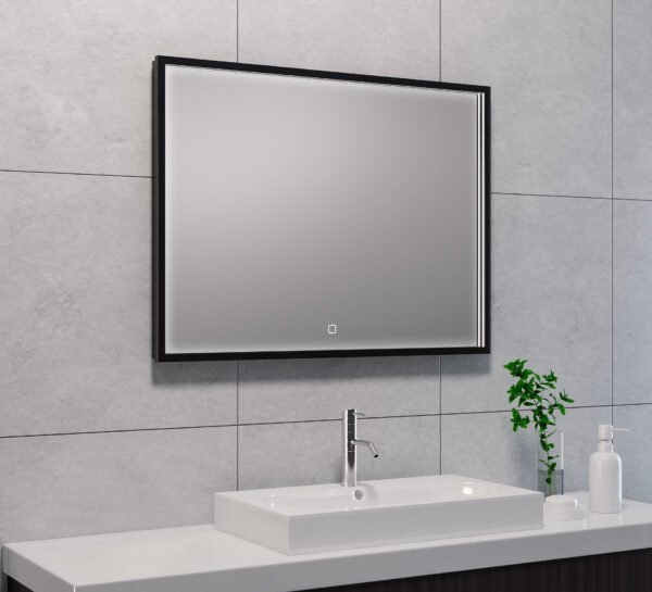 Avi spiegel rechthoek met LED, dimbaar en spiegelverwarming 80 x 60 cm mat zwart - Spiegels met verlichting | Lapy