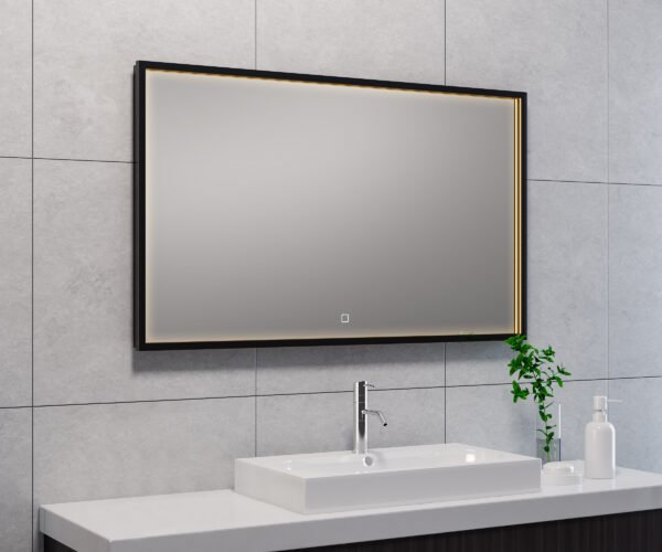 Avi spiegel rechthoek met LED, dimbaar en spiegelverwarming 100 x 60 cm mat zwart - Spiegels met verlichting | Lapy
