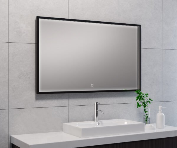 Avi spiegel rechthoek met LED, dimbaar en spiegelverwarming 100 x 60 cm mat zwart - Spiegels met verlichting | Lapy