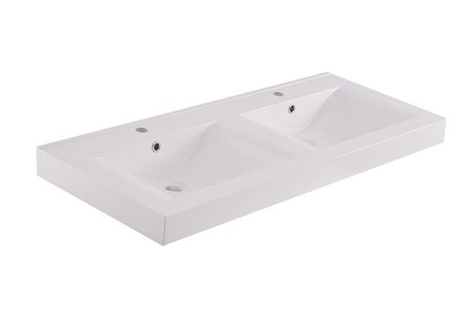 Tigris wastafel dubbel met 2 kraangaten 120x46x8 cm kunstmarmer glans wit