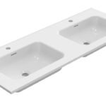 Bajo wastafel dubbel met 2 kraangaten 120 x 46 x 1,8 cm keramiek glans wit - Wastafels | Lapy