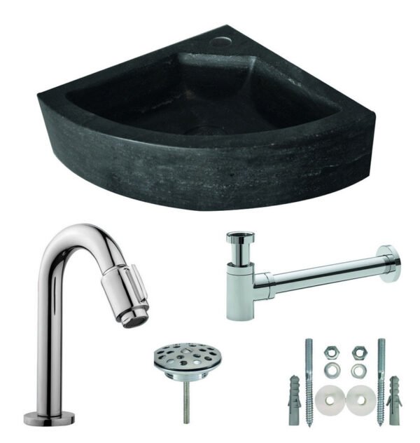One pack Raw hoekfontein 30x30x10 cm hardsteen gezoet - Complete fonteinsets | Lapy