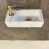 Fonteinset Rhea S mini met fontein links carrara, kraan, sifon en afvoerplug geborsteld messing - Complete fonteinsets | Lapy