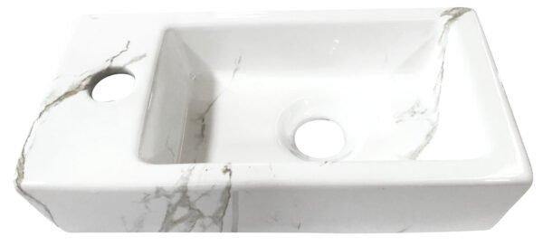 Fonteinset Rhea S mini met fontein links carrara, kraan, sifon en afvoerplug geborsteld messing - Complete fonteinsets | Lapy