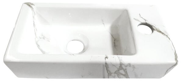 Fonteinset Rhea S mini met fontein rechts carrara, kraan, sifon en afvoerplug geborsteld messing | Lapy