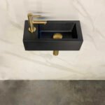 Fonteinset Rhea S mini met fontein links quartz, kraan, sifon en afvoerplug geborsteld messing - Complete fonteinsets | Lapy