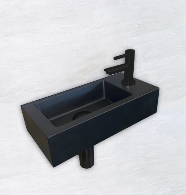Fonteinset Rhea S mini met fontein rechts, kraan, sifon en afvoerplug mat zwart - Complete fonteinsets | Lapy