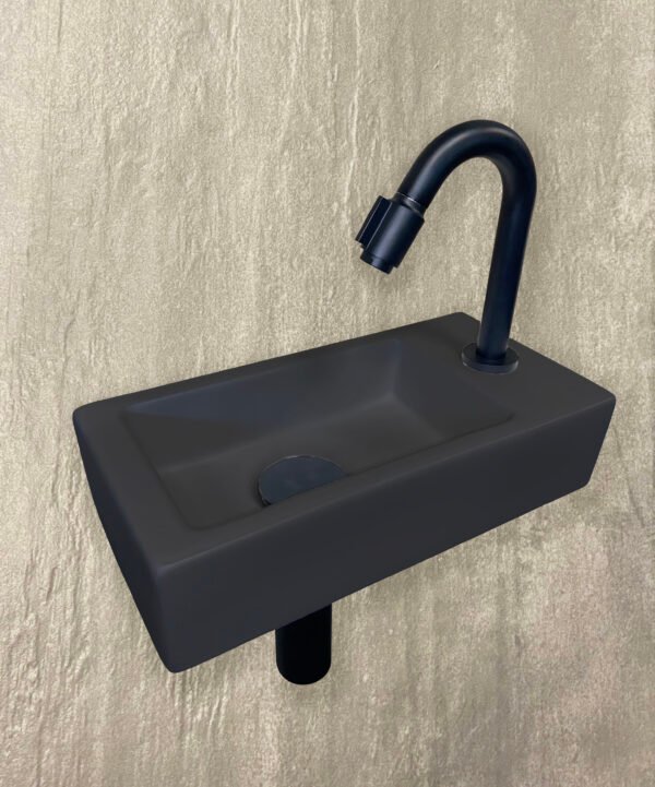 Fonteinset Rhea S mini met fontein rechts quartz, kraan, sifon en afvoerplug mat zwart - Complete fonteinsets | Lapy