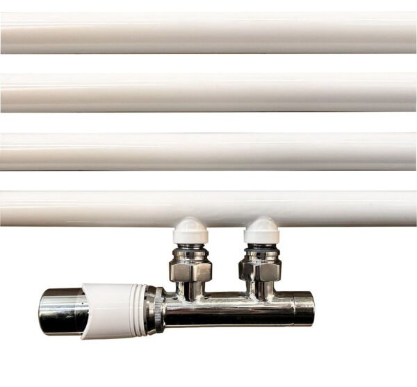 Onderblok set haaks links compleet 16 x 2,0 en 15 mm knel chroom/wit - Radiatoren | Lapy