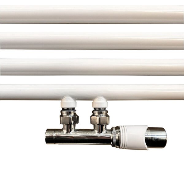 Onderblok set haaks rechts compleet 16 x 2,0 en 15 mm knel chroom/wit - Radiatoren | Lapy