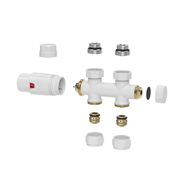 Onderblok set recht compleet 16 x 2,0 en 15 mm knel glans wit - Radiatoraansluitsets | Lapy