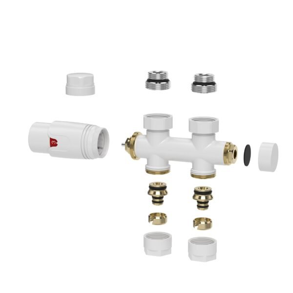Onderblok set recht compleet 16 x 2,0 en 15 mm knel glans wit - Radiatoraansluitsets | Lapy