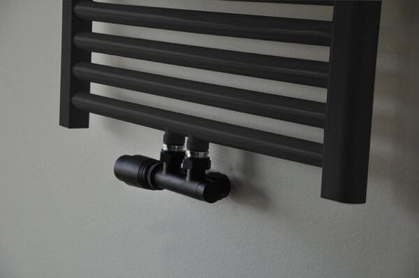 Onderblok set haaks links compleet 16 x 2,0 en 15 mm knel mat zwart - Radiatoraansluitsets | Lapy