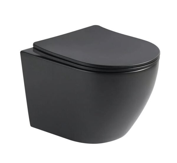 Wandcloset Color Line rimfree compact Mat Zwart slim met softclose en quickrelease zitting