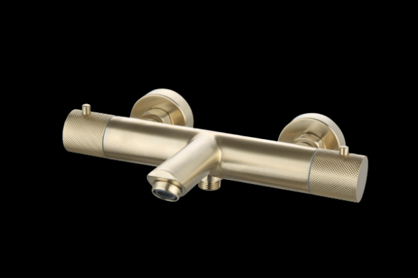 Badmengkraan thermostatisch rond Goud Geborsteld met geribbeld knop | Lapy