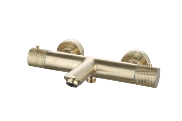 Badmengkraan thermostatisch rond Goud Geborsteld met geribbeld knop | Lapy