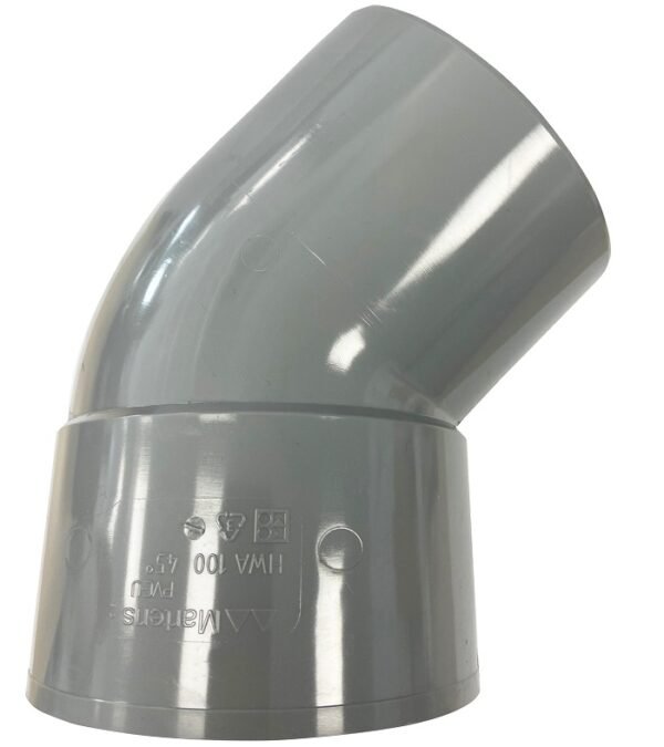 HWA bocht mof 100 mm x verjongde spie 100 mm 45 graden PVC - Hemelwaterafvoer | Lapy