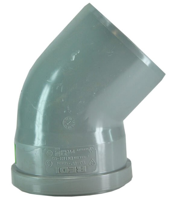 Afvoerbocht manchet 125 mm x spie 125 mm 45 graden PVC - PVC hulpstukken | Lapy
