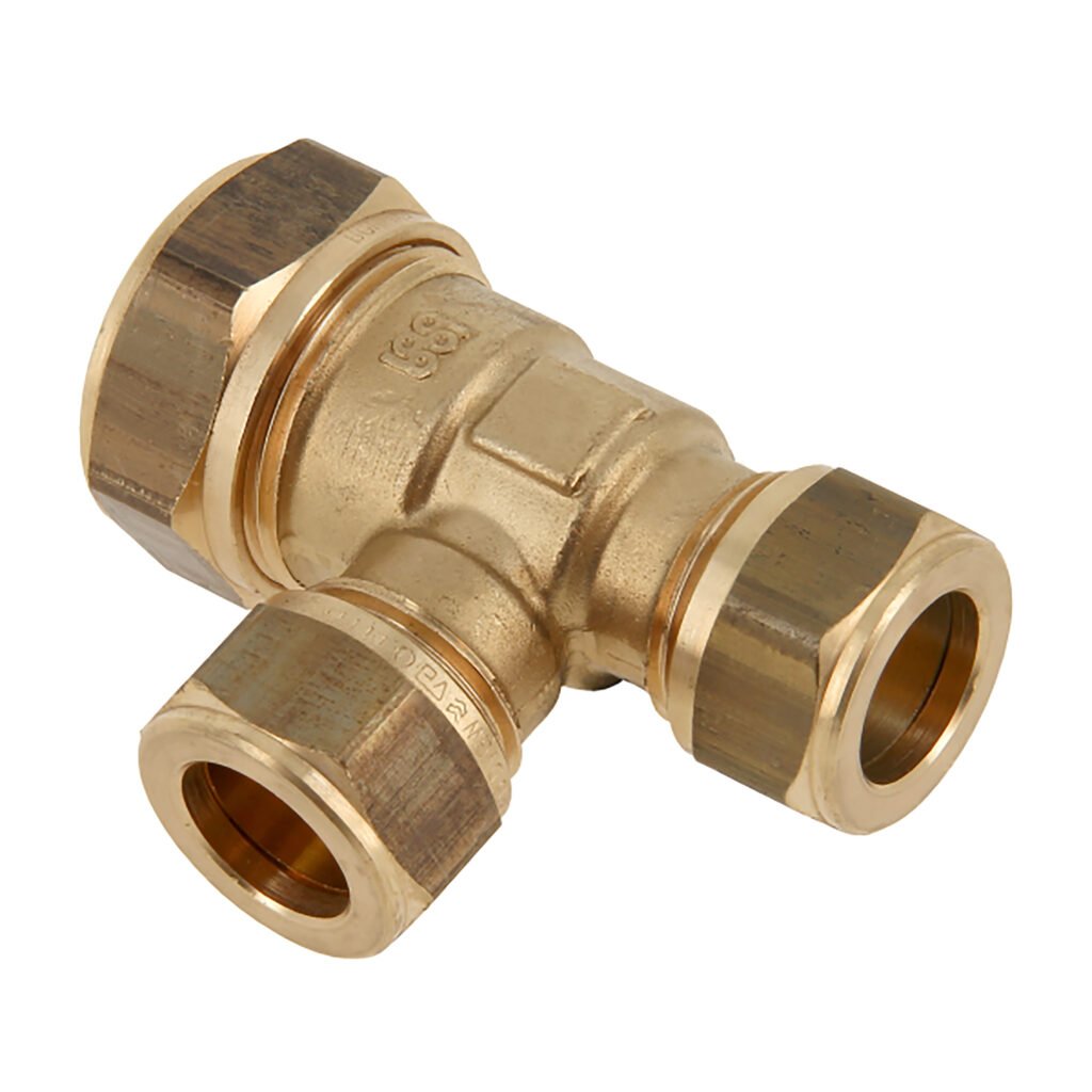 T-koppeling messing Kiwa Gastec 15 mm x 12 mm x 12 mm knel