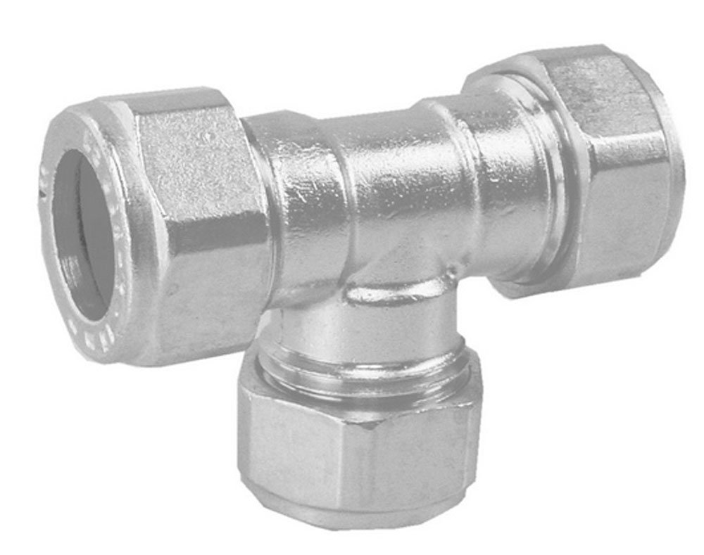 Knelkoppeling T-stuk Gastec 15 mm bi vernikkeld