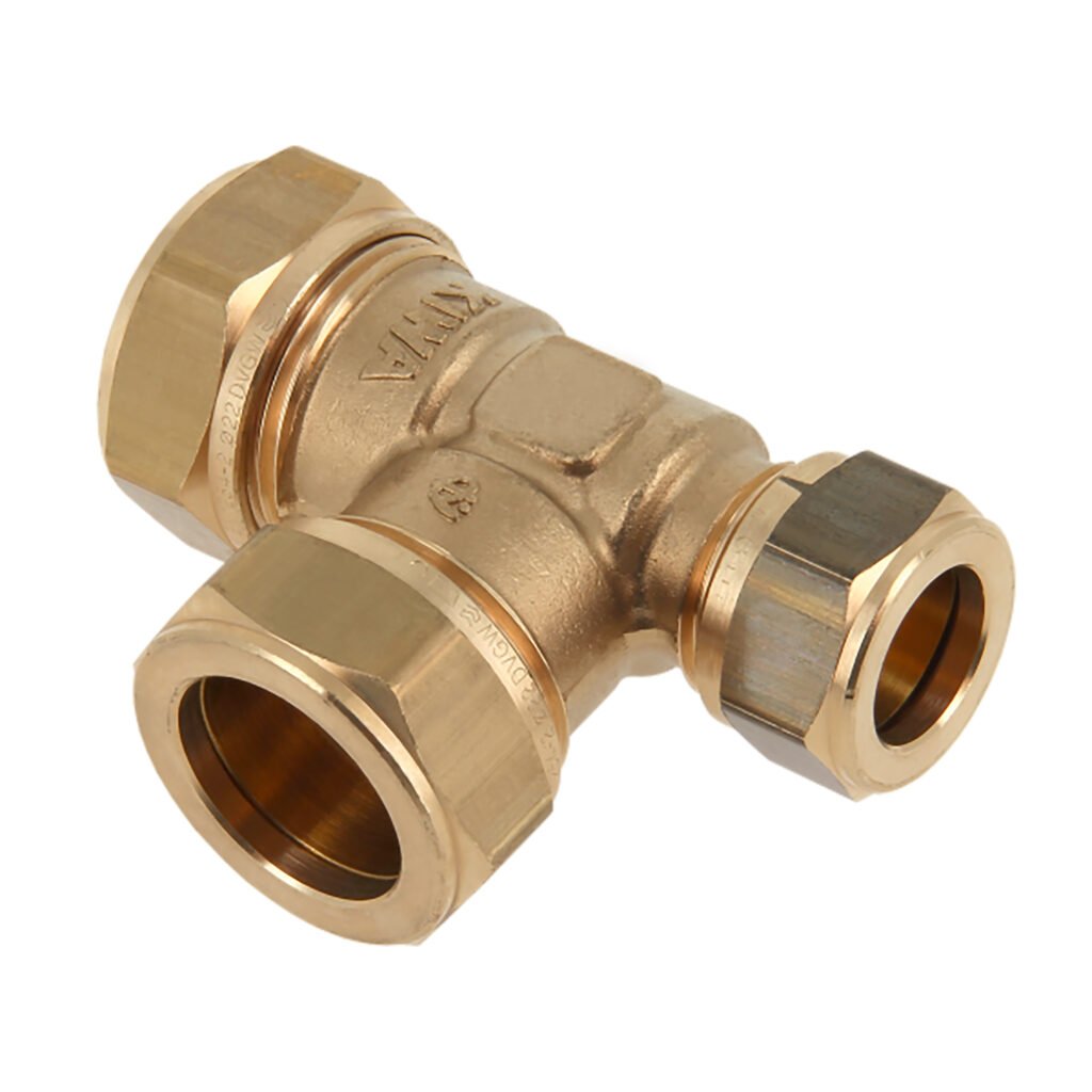 T-koppeling messing Kiwa Gastec 15 mm x 15 mm x 12 mm knel