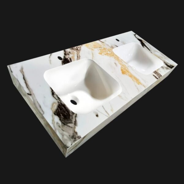 Wastafel Marble Ceramic Calacatta 140 dubbele wasbak - Wastafels 140 cm | Lapy