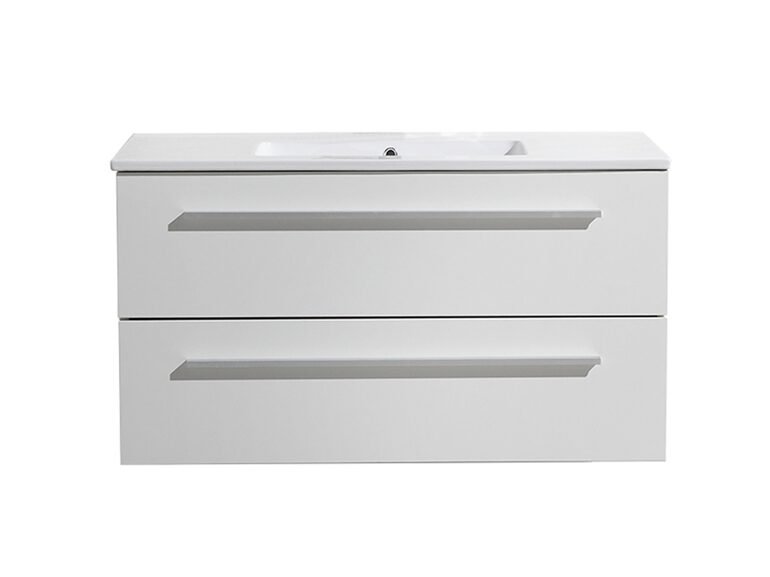Badmeubelset met greep aluminium 100 mat wit zonder spiegel OP = OP