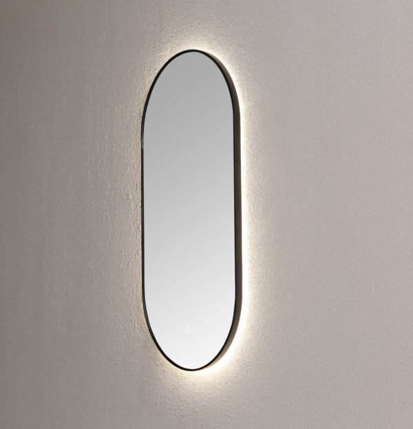 Spiegel ambiance ovaal Mat Zwart met indirecte LED verlichting, 3 kleur instelbaar & dimbaar incl. spiegelverwarming