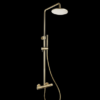 Doucheset thermostatisch (in hoogte verstelbaar) rond Goud Geborsteld met geribbeld knop douchekop 25 cm | Lapy