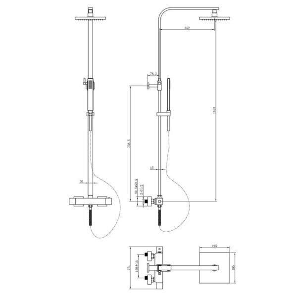 Doucheset thermostatisch (in hoogte verstelbaar) vierkant Chroom OP = OP - Doucheset opbouw | Lapy