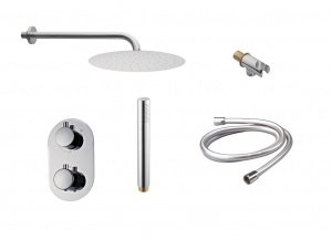 Doucheset inbouw met box thermostaat, muurbevestiging / douchekop 30 cm rond Chroom