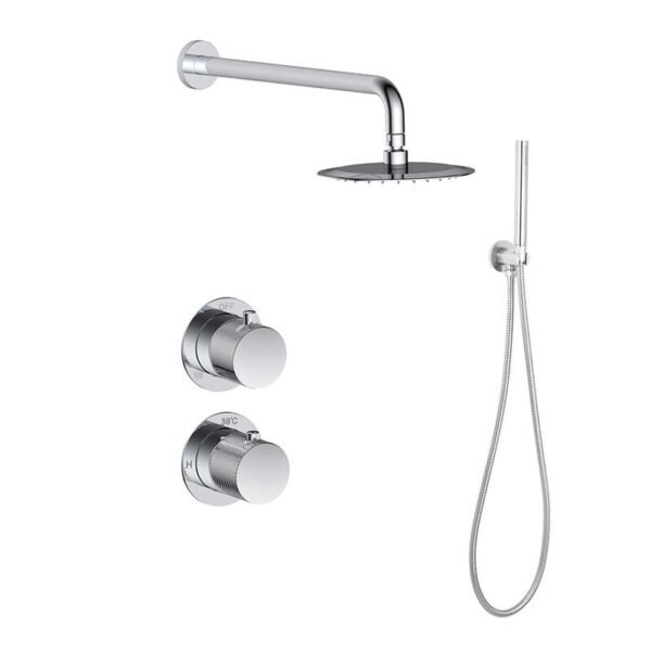 Doucheset inbouw met box thermostaat, muurbevestiging / afwerkringen / douchekop 30 cm rond Chroom
