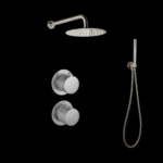Doucheset inbouw met box thermostaat, muurbevestiging / afwerkringen / douchekop 25 cm rond Gun Metal met geribbeld | Lapy