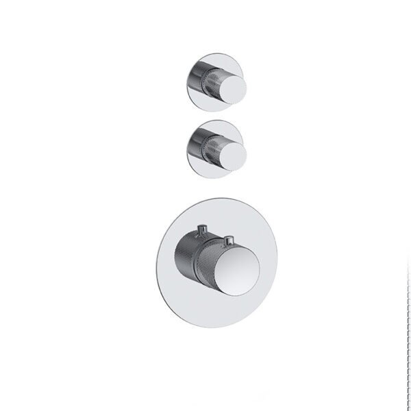 Doucheset inbouw deluxe met box thermostaat, muurbevestiging / douchekop 30 cm rond Chroom met geribbeld knop | Lapy