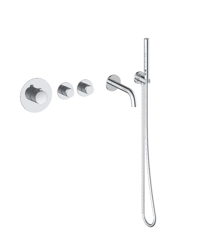 Badset inbouw deluxe met box thermostaat, muurbevestiging / doucheslang, staafhanddouche rond Chroom