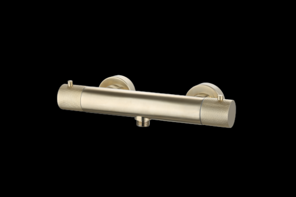 Douchemengkraan thermostatisch rond Goud Geborsteld met geribbeld knop | Lapy