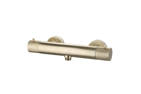 Douchemengkraan thermostatisch rond Goud Geborsteld met geribbeld knop | Lapy