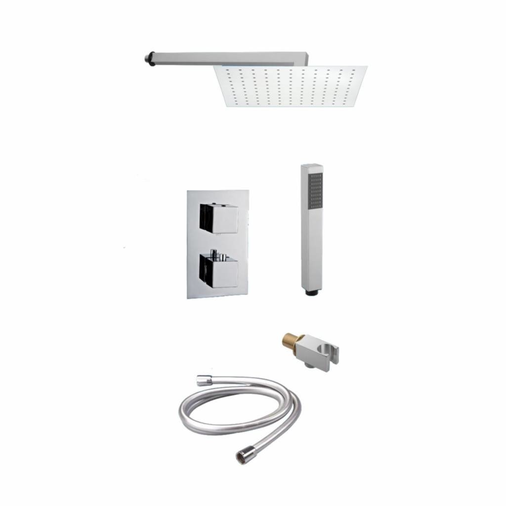 Doucheset inbouw met thermostaat, muurbevestiging / douchekop 20 cm vierkant Chroom OP = OP