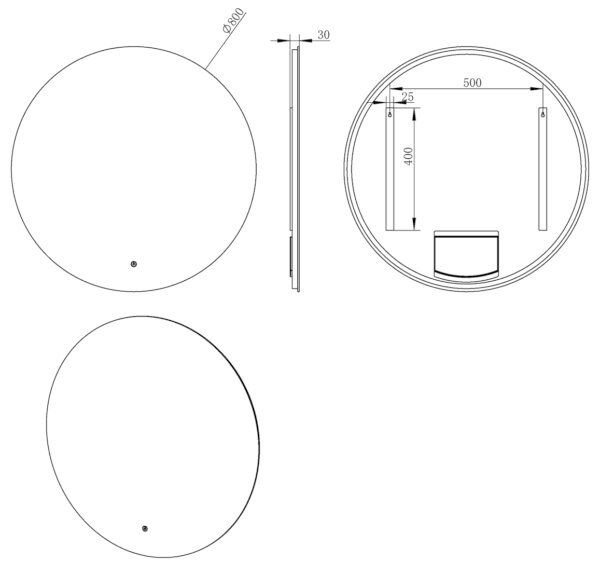 Malaga spiegel rond met LED, Dimbaar 80cm - Spiegels | Lapy