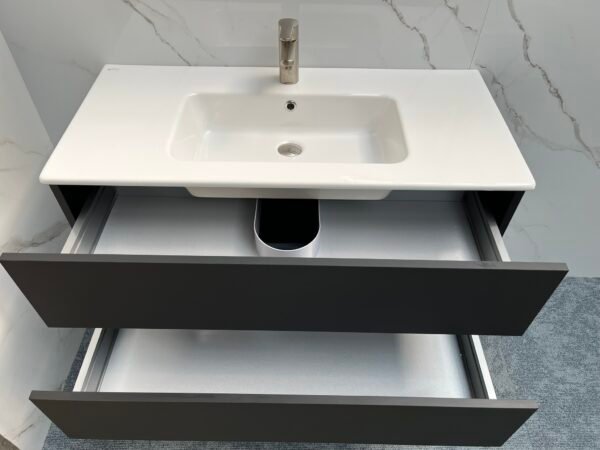 Valencia 100cm zwart mat met wastafel - Badmeubels | Lapy