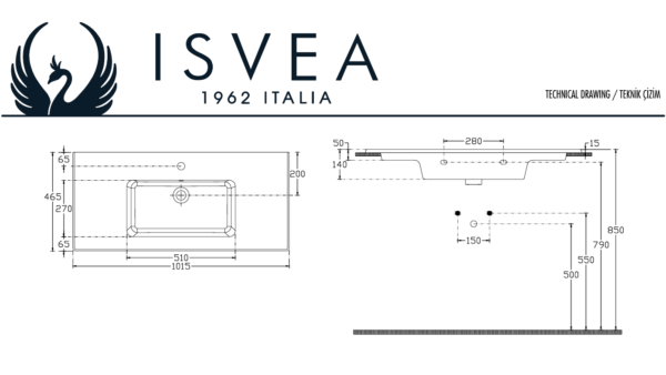 ISVEA 101 cm SISTEMA-T WASTAFEL 1 KRAANGAT - Wastafels | Lapy